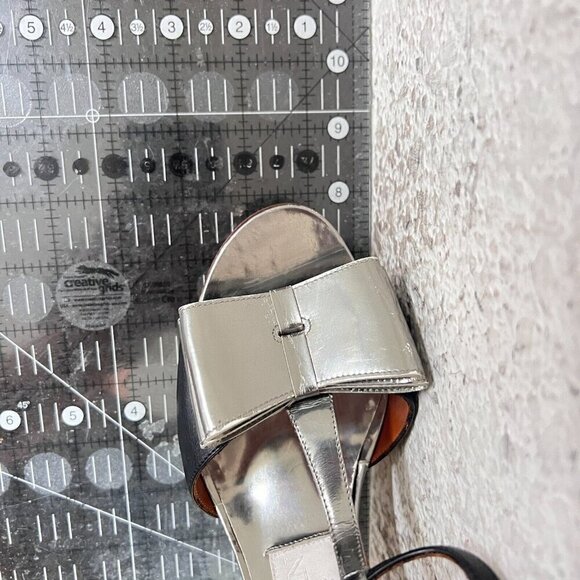 Lanvin Women Size EU 37 US 7 Black Silver Bow T Strap Platform Cone Heel Sandal - Picture 15 of 15